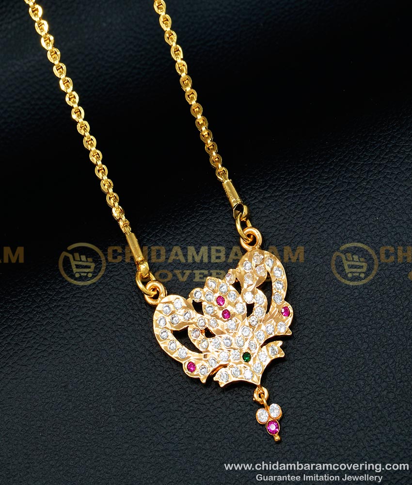 DLR086 - Traditional Five Metal Daily Wear White and Pink Stone Dollar with Chain Impon Jewellery Online