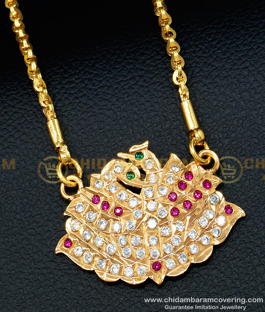 DLR089 - Traditional Impon Gold Design Stone Swan Dollar With 24 Inches Chain Gold Plated Jewellery