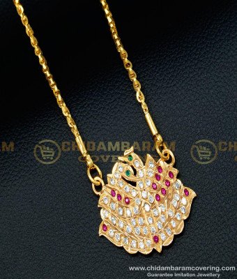 DLR089 - Traditional Impon Gold Design Stone Swan Dollar With 24 Inches Chain Gold Plated Jewellery