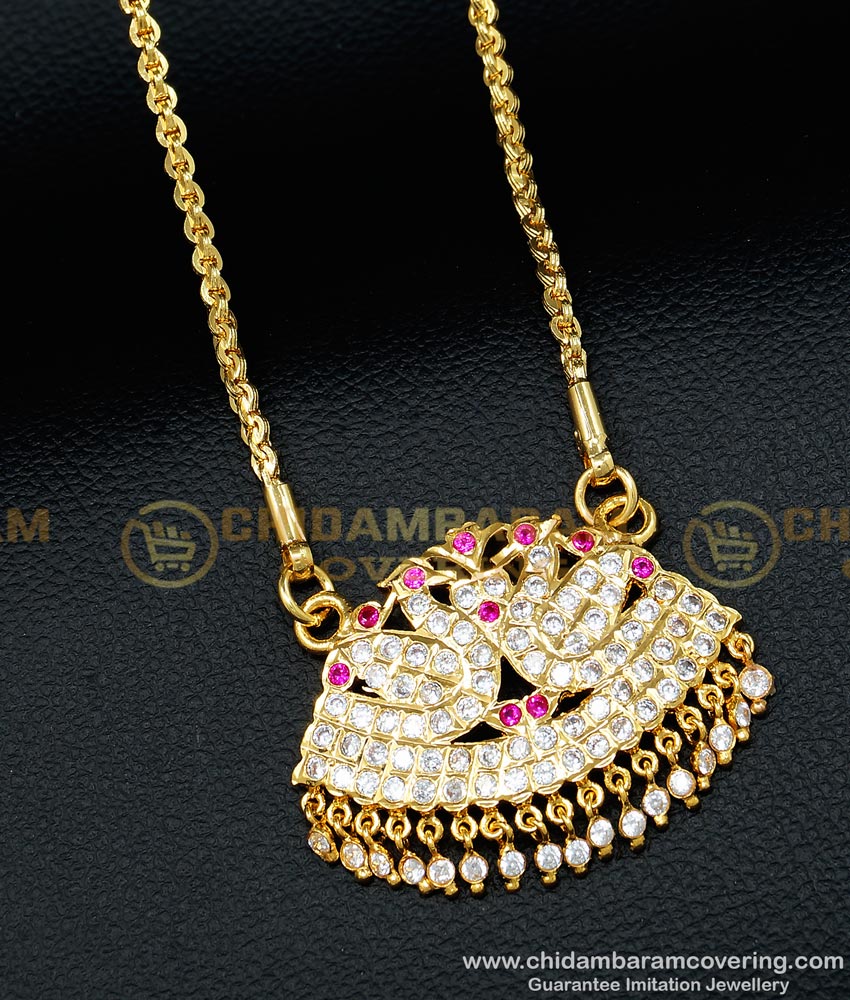 DLR090 - Impon Gold Design Ad Stone Old Model Double Swan Dollar with Long Chain Gold Plated Jewellery
