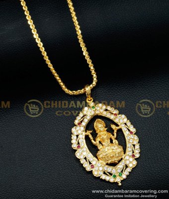 DLR102 - Traditional Impon Multi Stone Lakshmi Dollar With 24 Inches Long Chain Gold Plated Jewellery Online