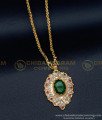 DLR107 - Impon Green Stone Big Dollar with Chain One Gram Gold Five Metal Jewellery