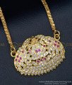 DLR108 - Impon Ruby and White Stone Gajalakshmi Pendant with Leaf Cutting Chain Design Online