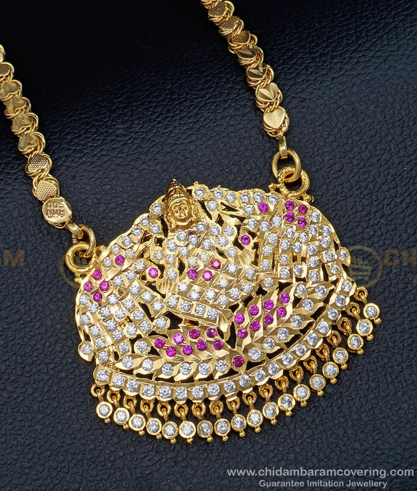 DLR111 - Impon Stone Gajalakshmi Dollar with Designer Chain One Gram Gold Jewellery Online