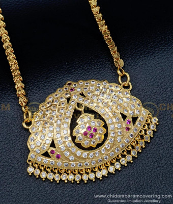 DLR112 - New Model Impon White and Ruby Stone Big Dollar with Heart Chain Gold Plated Jewelry Online