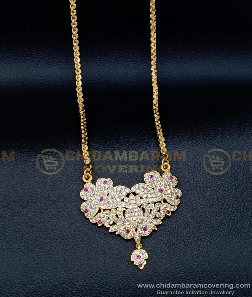 DLR115 - Five Metal Elegant Flower Design Dollar with Long Chain Gold Design Stone Dollar Chain Online 