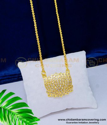 DLR116 - South Indian Jewellery Gold Plated Impon White Stone Lotus Design Pendant with Chain 