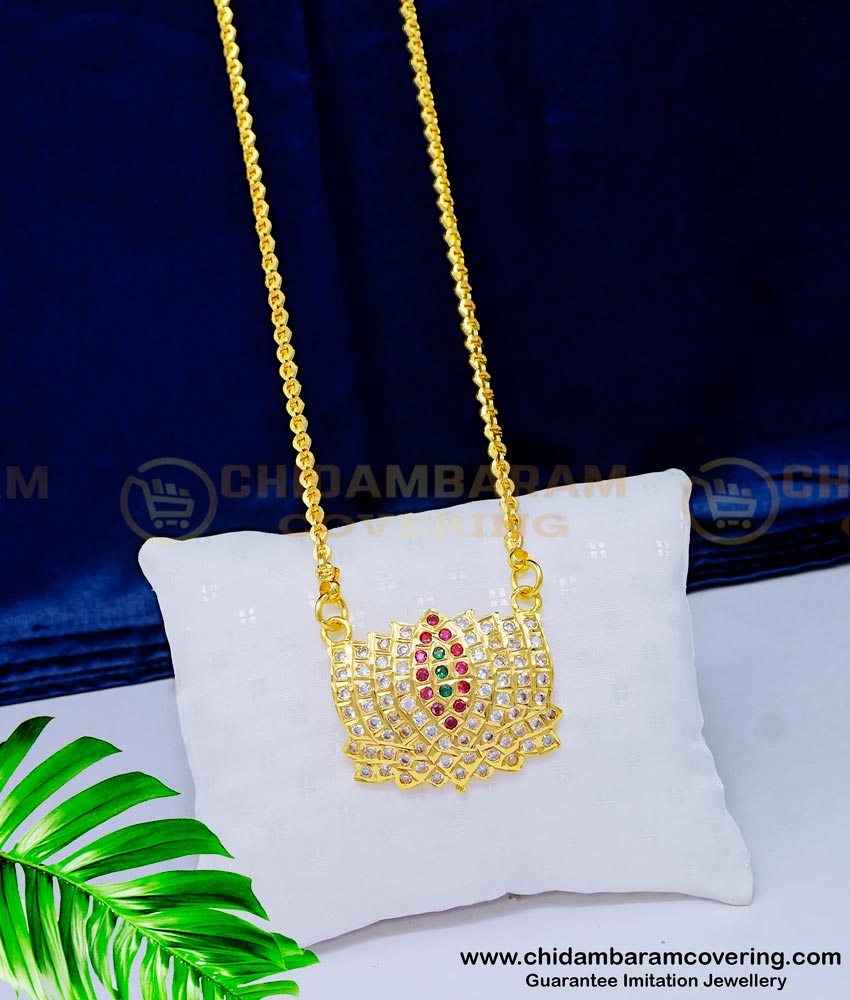 DLR117 - Impon Jewellery One Gram Gold White and Ruby Stone Lotus Design Dollar Chain