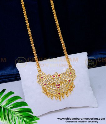 DLR118 - Traditional Panchaloha Gold Pattern Impon Stone Dollar Chain for Women 