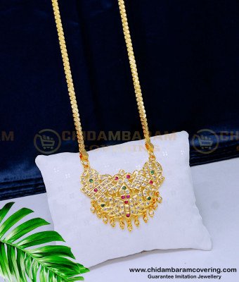 DLR119 - Traditional Impon Multi Stone Pendant With 24 Inches Chain Impon Jewellery Online