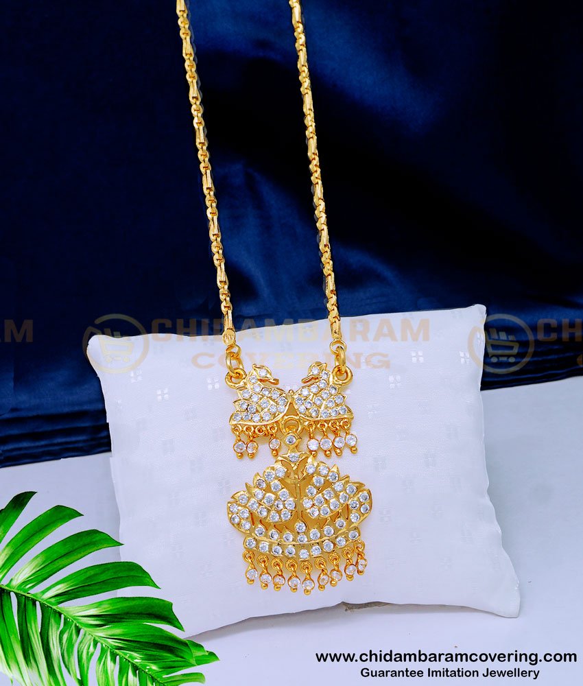DLR122 - Latest Full White Stone Swan Design Impon Dollar Chain for Women 