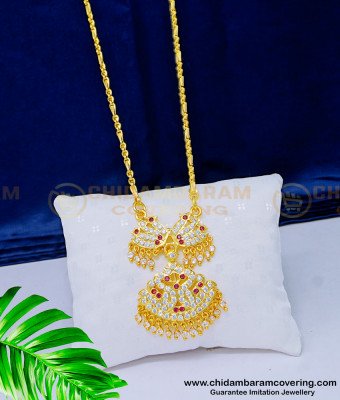 DLR123 - New Model White and Ruby Stone Swan Design Five Metal Dollar Chain For Women