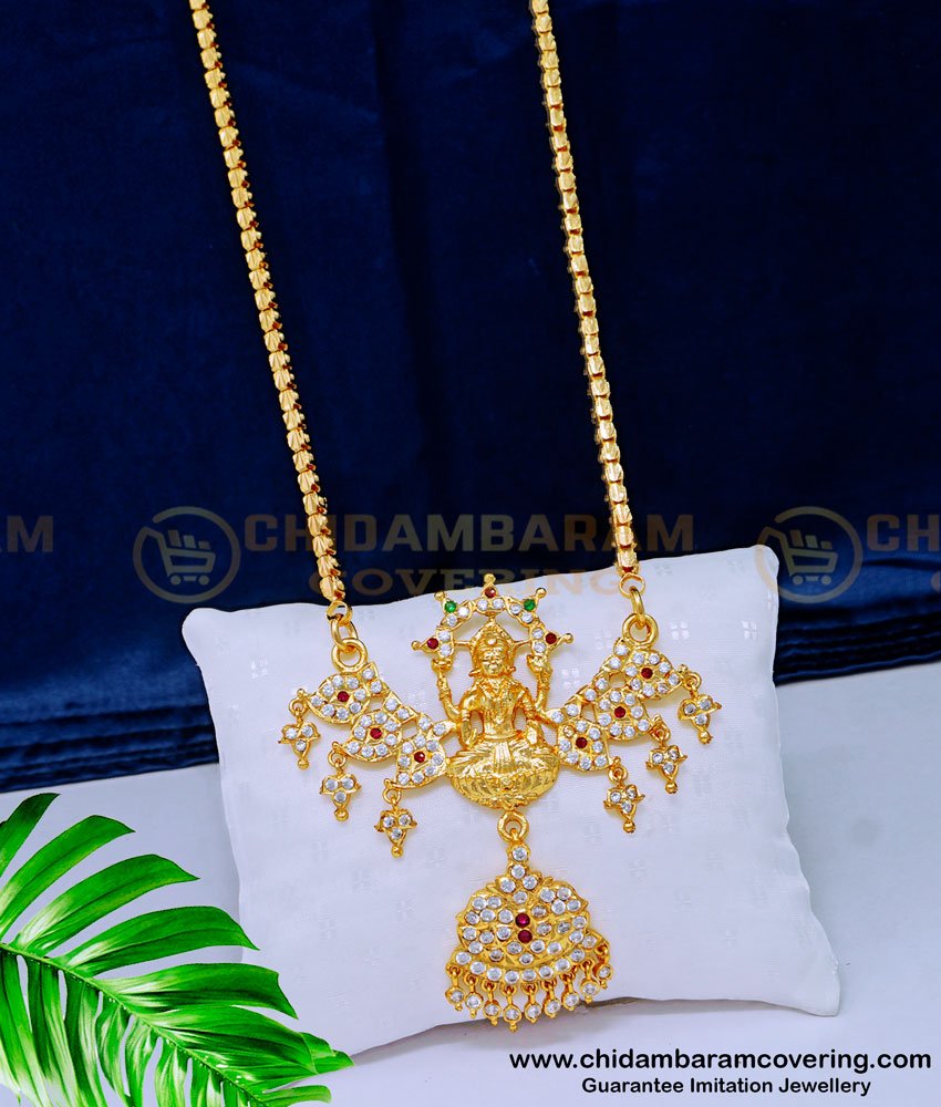 DLR125 - Attractive Bridal Wear 1 Gram Gold Impon Lakshmi Stone Dollar Chain Online