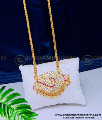 DLR129 - Traditional Sangu Design Impon Stone Pendant with Chain One Gram Gold Jewellery