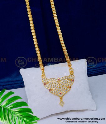 DLR137 - New Model Five Metal White and Ruby Stone Pendant with Chain Online