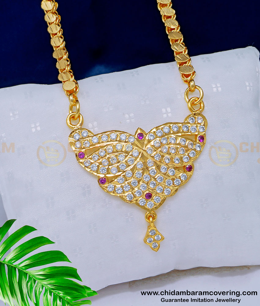 DLR137 - New Model Five Metal White and Ruby Stone Pendant with Chain Online