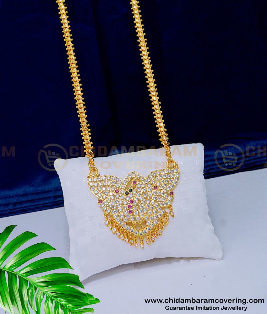 DLR139 - New Model Impon Ad Stone Peacock Design Best Quality Guaranteed Pendant with Chain 
