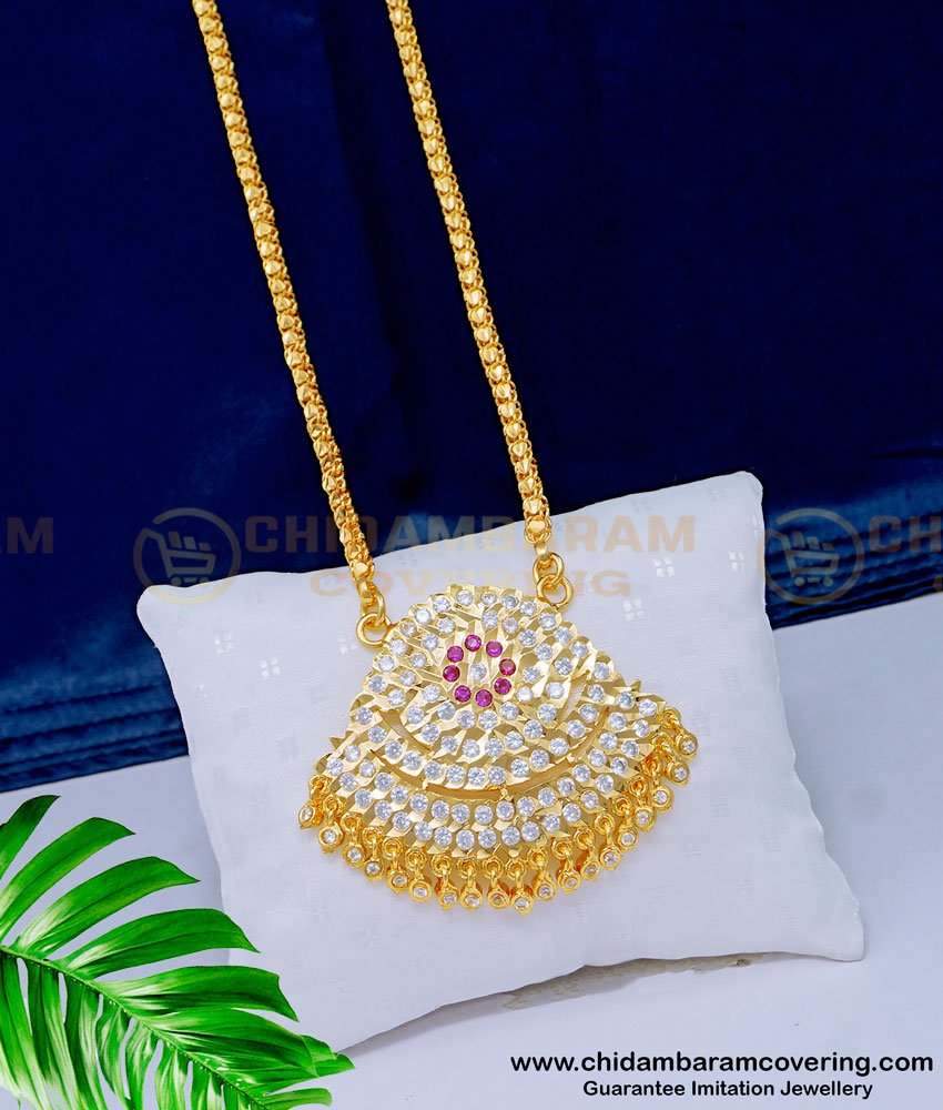 DLR140 - Latest Gold Design First Quality Impon Stone Dollar Chain Design for Women 