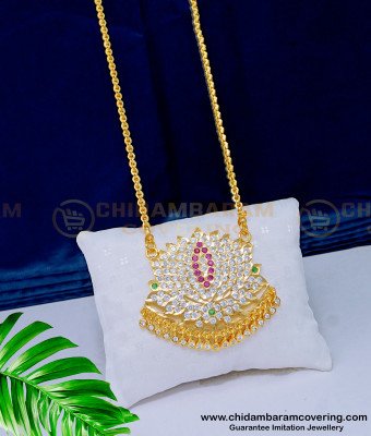 DLR141 - Impon Ad Stone Lotus Design Big Dollar with Gold Plated Chain for Women 