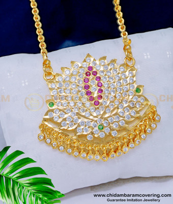 DLR141 - Impon Ad Stone Lotus Design Big Dollar with Gold Plated Chain for Women 