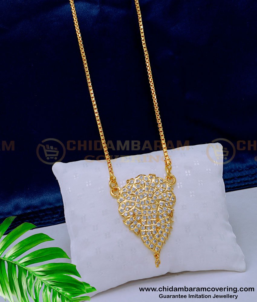 DLR143 - Impon Gold Design One Gram Gold Daily Wear White Stone Dollar Chain Online