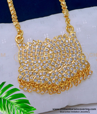 DLR151 - Traditional Impon Handwork Full White Stone Lotus Pendant With Chain for Women