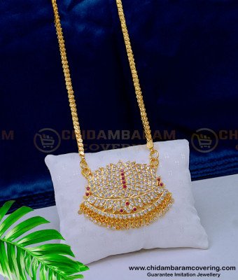 DLR152 - South Indian Jewellery Impon Lotus Pendant Gold Design With 1 Gram Gold Chain Online
