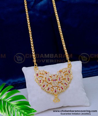 DLR154 - Latest Gold Design First Quality Impon Stone Big Pendant Chain Buy Online