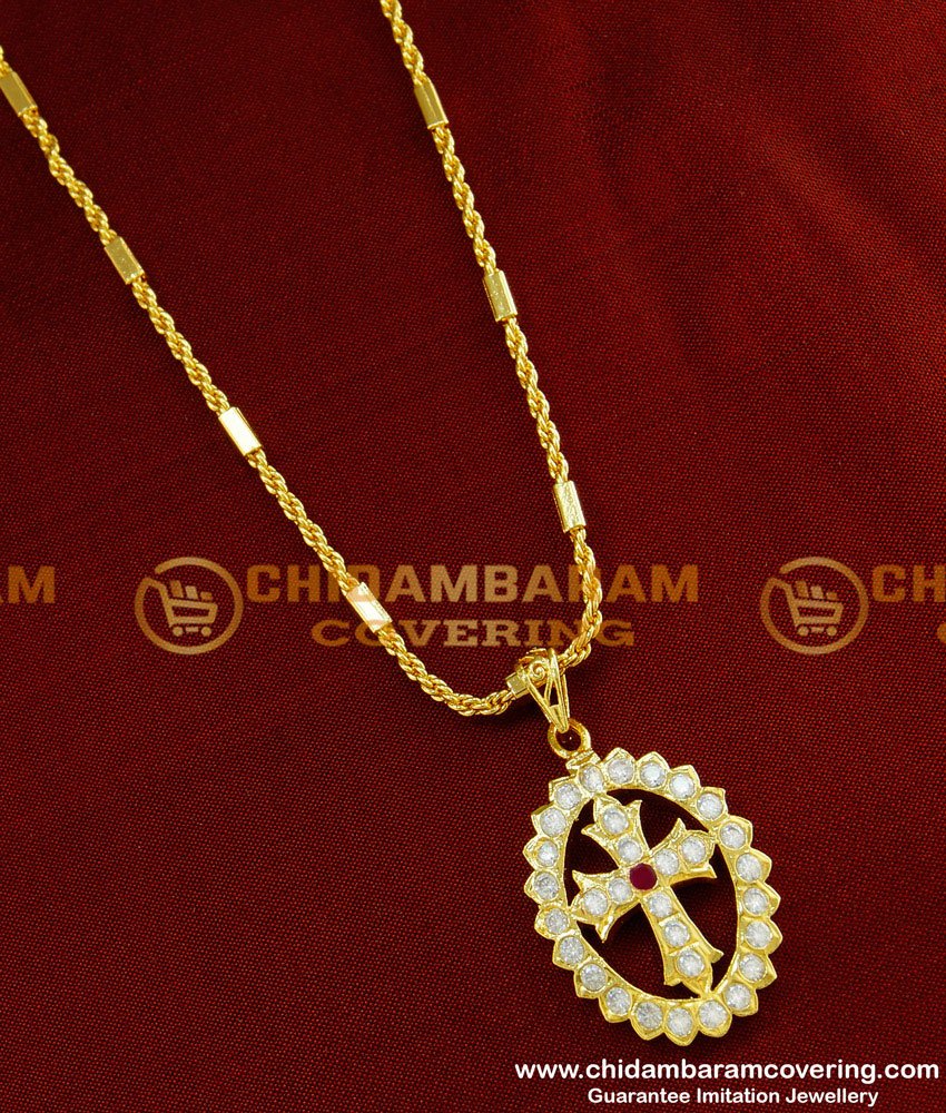 DLR158 - Impon Christian Cross Pendant Design with Thali Chain Traditional Impon Jewellery Online