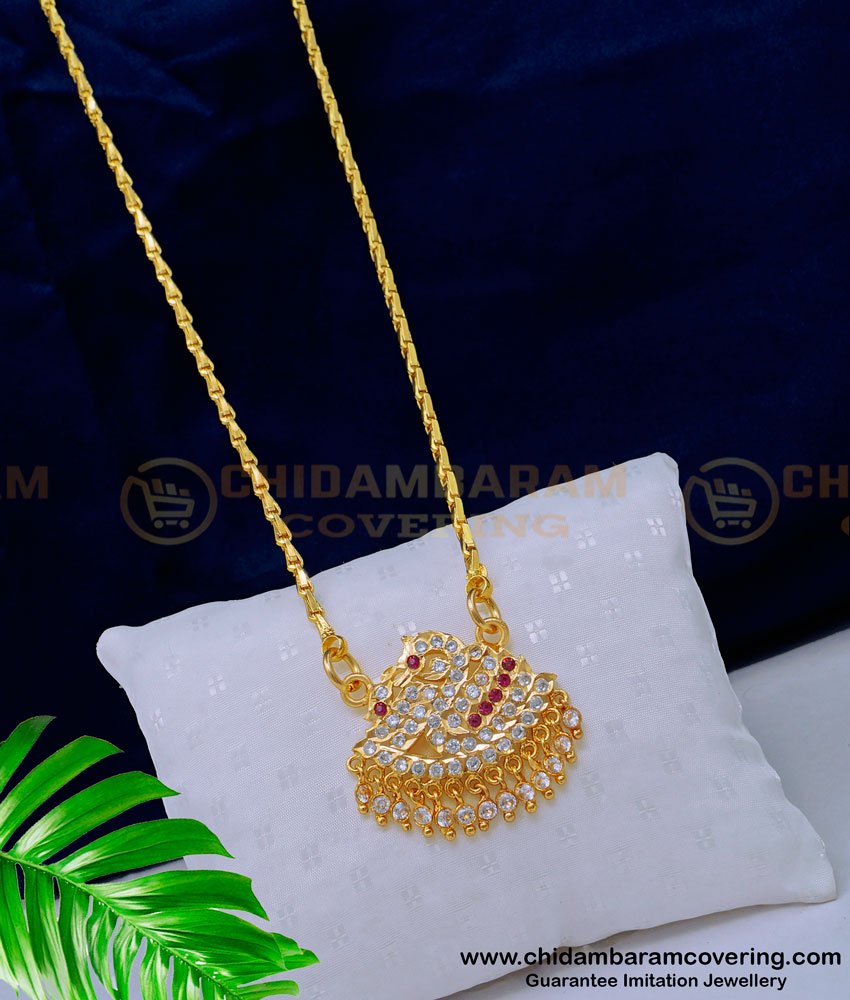 DLR162 - One Gram Gold Swan Design Pendant Long Chain with Dollar Impon Jewellery Online 