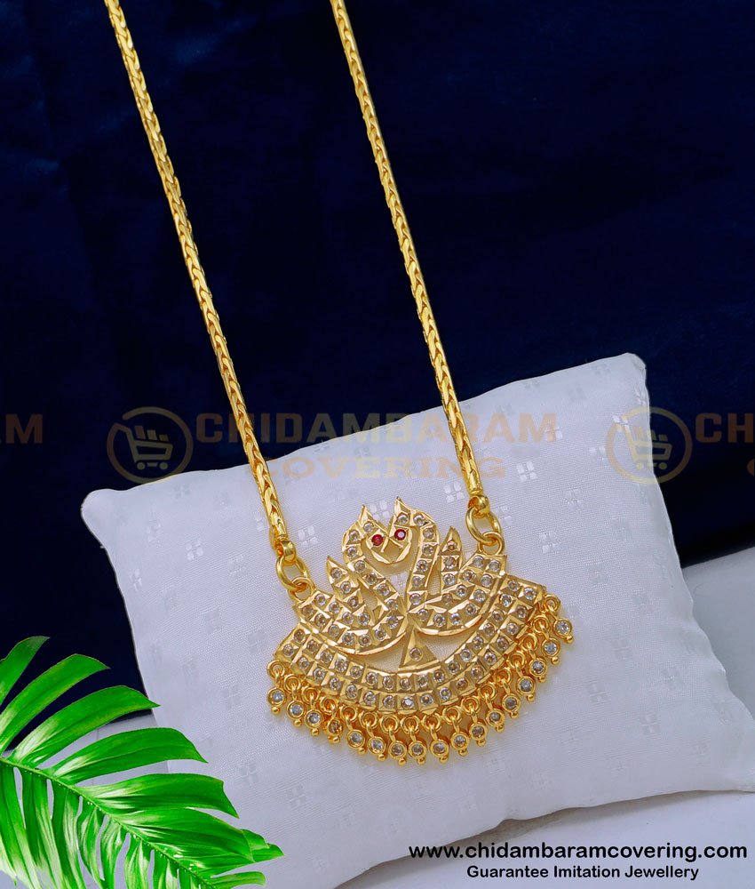 DLR163 - Traditional Impon Jewellery Swan Design Pendant with Long Chain for Ladies