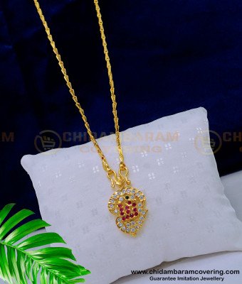 DLR169 - One Gram Gold Daily Use Impon Stone Gold Design Om Vel Dollar with Long Chain 