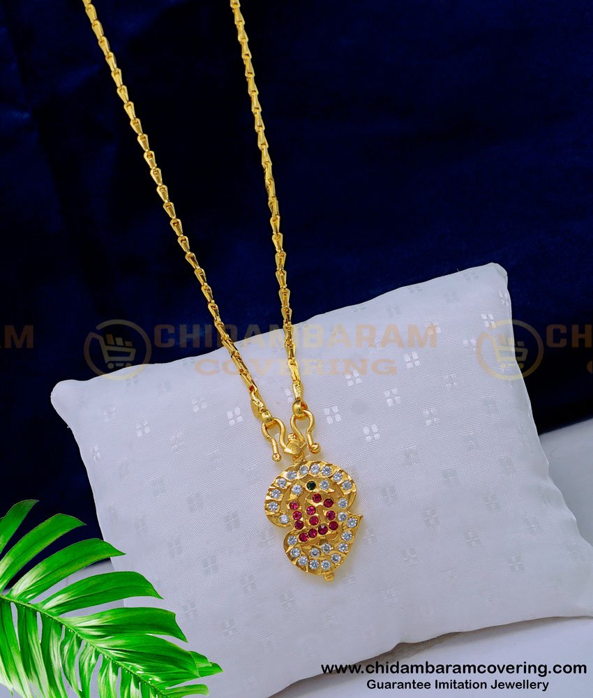 DLR169 - One Gram Gold Daily Use Impon Stone Gold Design Om Vel Dollar with Long Chain 
