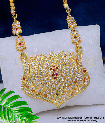DLR170 - Latest Impon Jewellery Lotus Pendant Design With 1 Gram Gold Long Chain Online