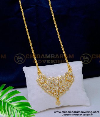 DLR173 - Traditional Gold Design White Stone Pendant Chain Gold Plated Impon Jewellery 