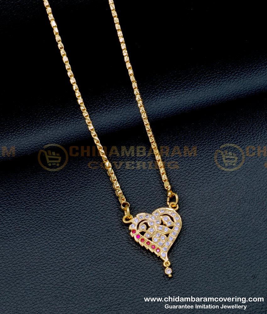DLR177 - Latest Impon Heart Stone Pendant Chain for Ladies 