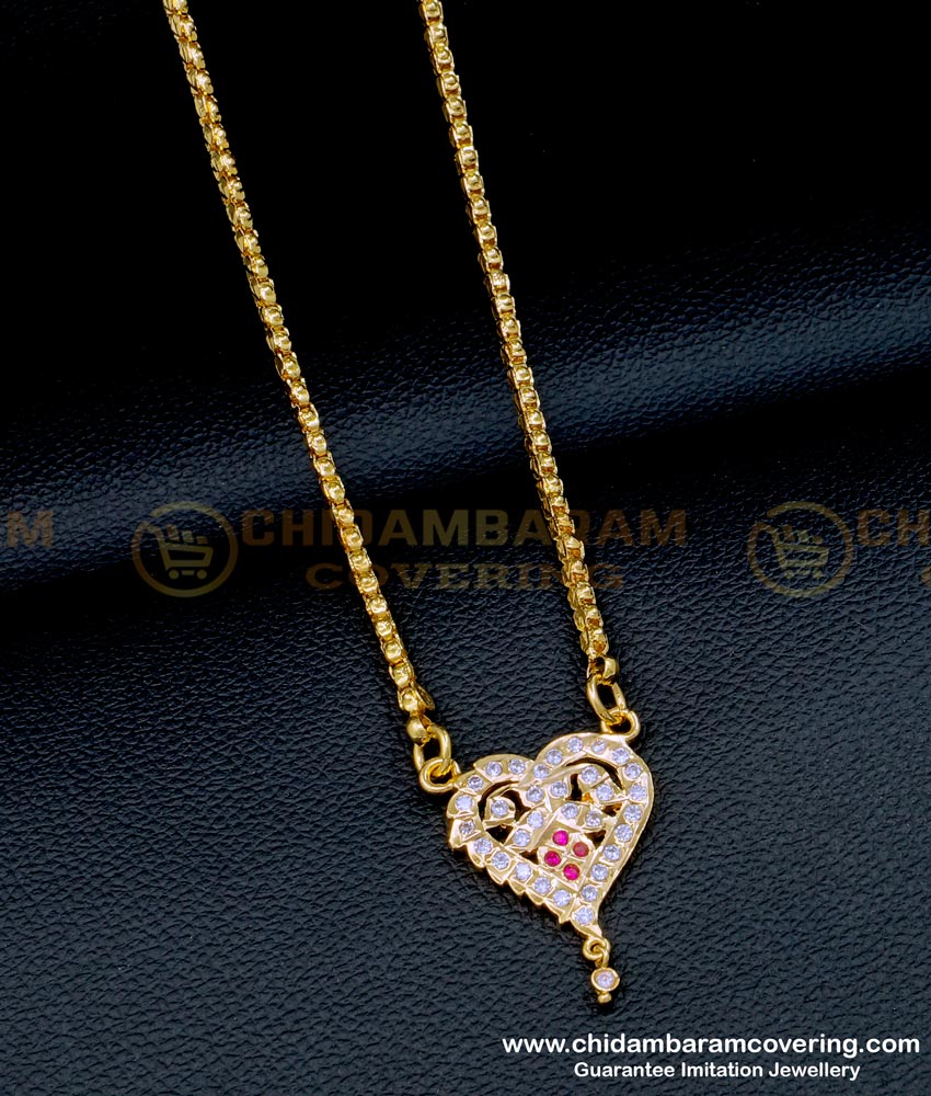 DLR178 - Impon Heart Design White Stone Pendant with Chain 