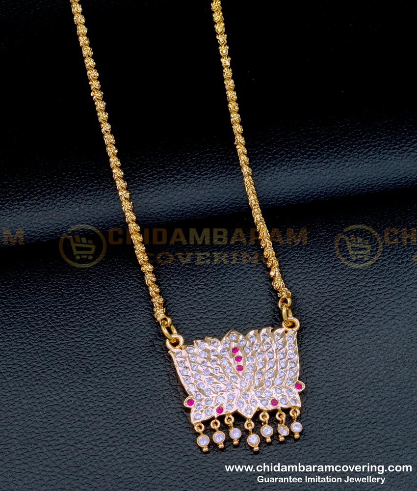 DLR179 - One Gram Gold Plated Impon Lotus Design Dollar Chain