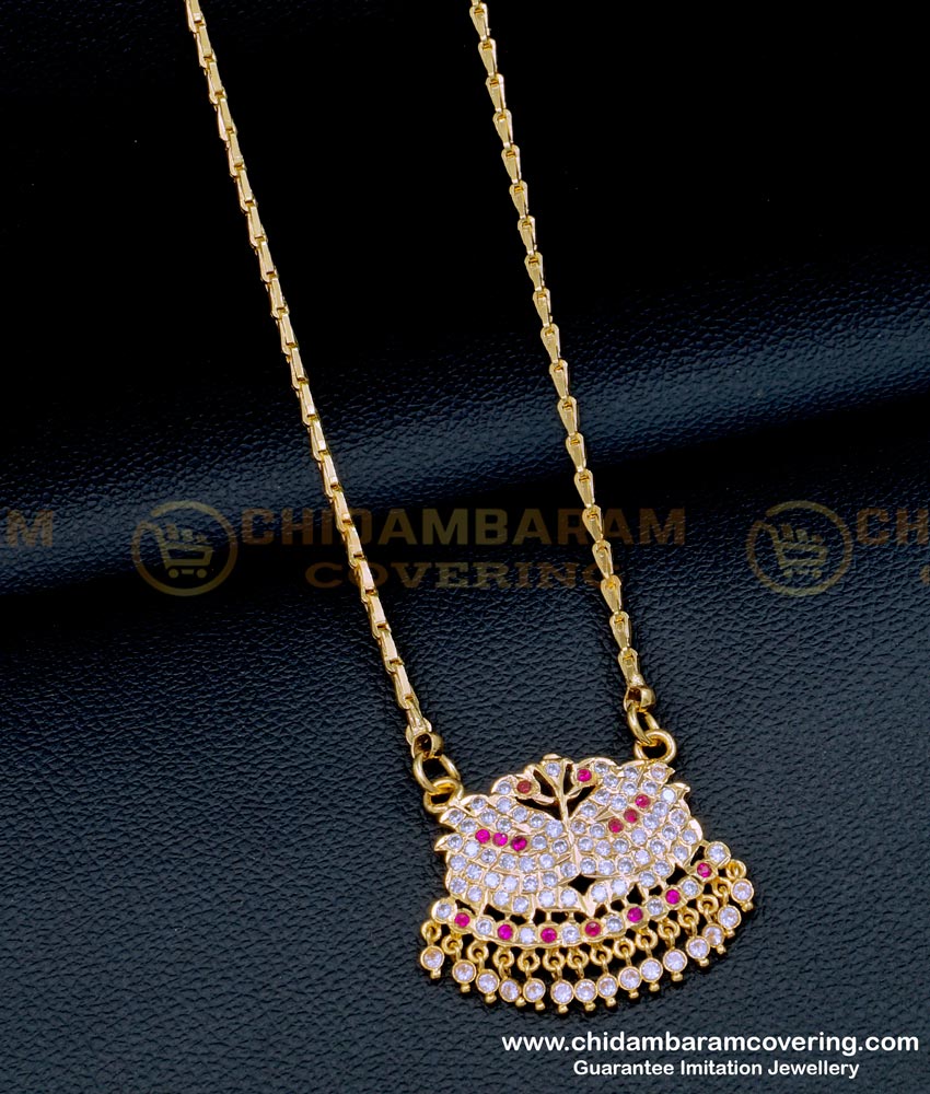 DLR184 - Attractive White and Pink Stone Women Impon Swan Dollar Chain
