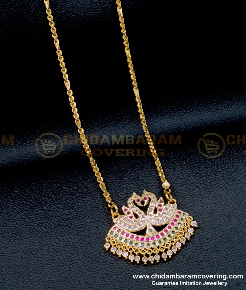 DLR185 - Impon Swan Dollar Chain Gold Design with Multi Stone  