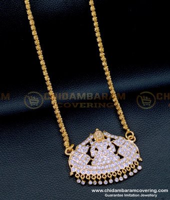 DLR187 - Gold Look White Stone Gajalakshmi Pendant with Long Chain Online