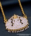 DLR187 - Gold Look White Stone Gajalakshmi Pendant with Long Chain Online