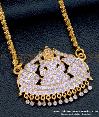 DLR187 - Gold Look White Stone Gajalakshmi Pendant with Long Chain Online