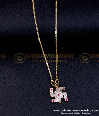 DLR193 - Impon Daily Use Stone Swastik Pendant Long Chain Design 