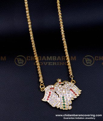 DLR199 - South Indian Peacock Design Impon Stone Dollar Chain Online