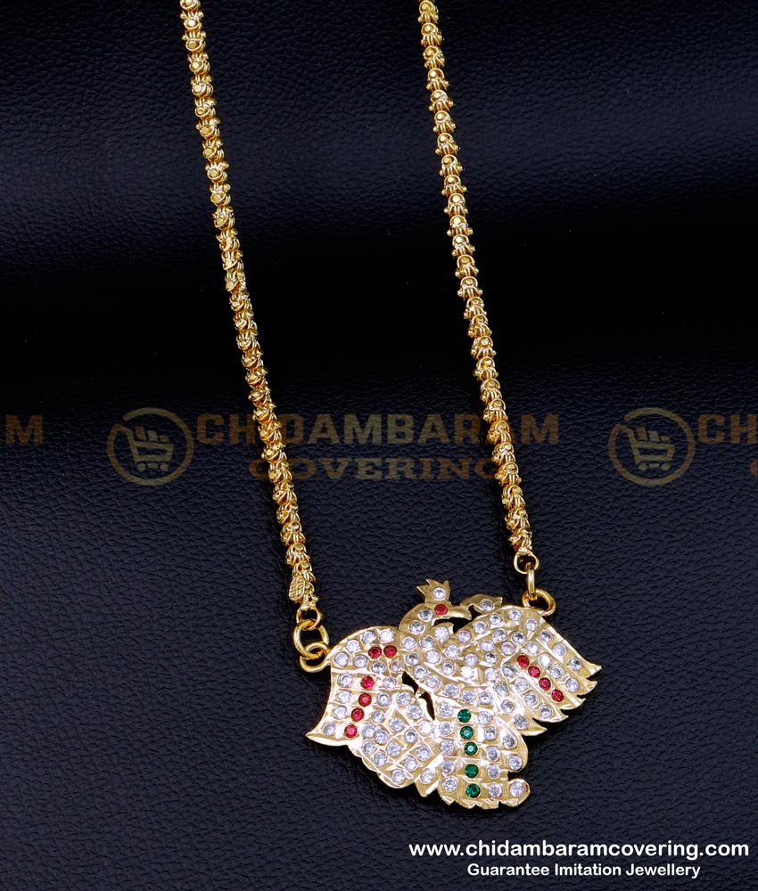 DLR199 - South Indian Peacock Design Impon Stone Dollar Chain Online
