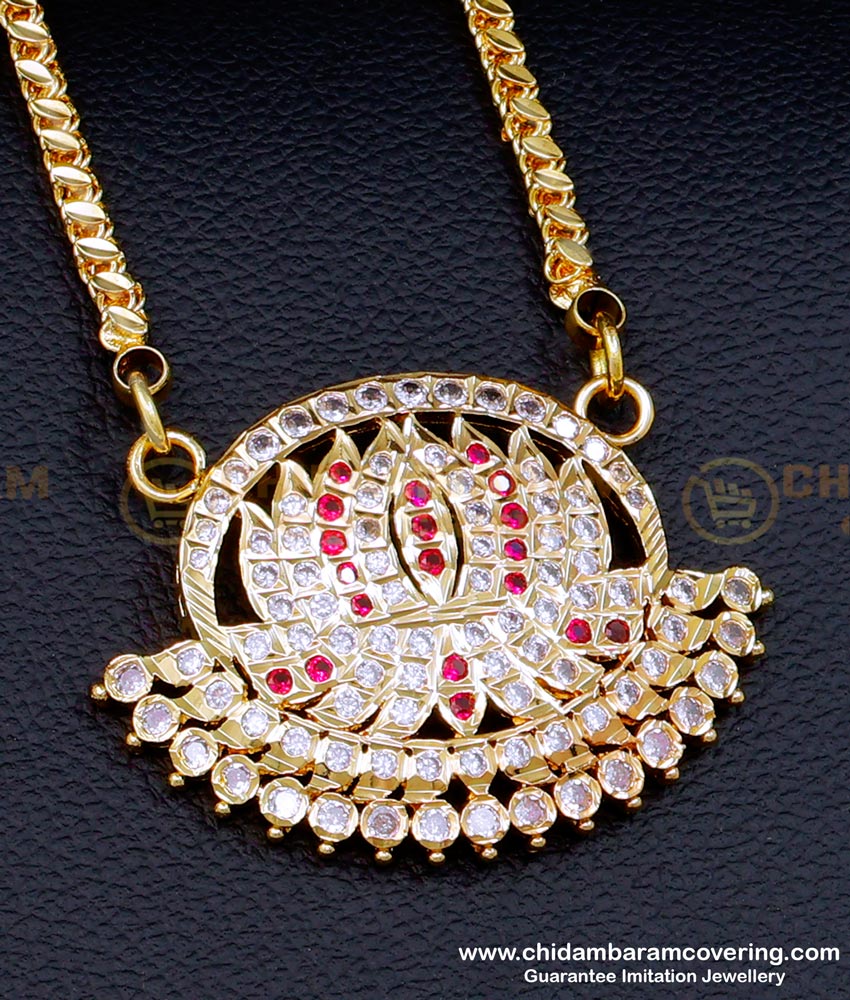 DLR204 - Impon Lotus Design Stone Dollar with Leaf Cutting Chain Online 