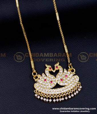 DLR209 - South Indian Jewellery Impon Stone Swan Pendant Chain Designs