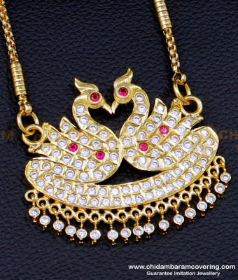 DLR209 - South Indian Jewellery Impon Stone Swan Pendant Chain Designs