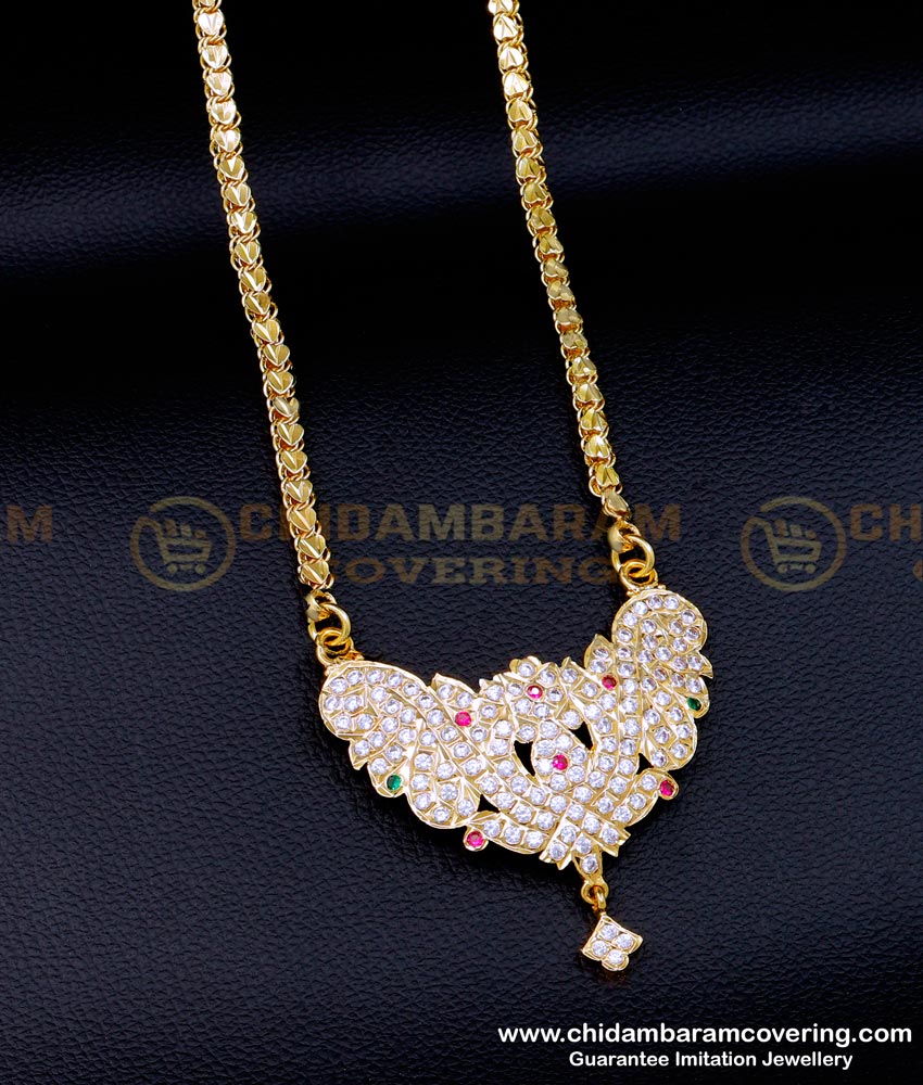 DLR212 - Gold Design White Stone Impon Pendant Chain for Ladies 